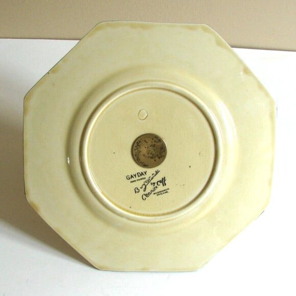 Clarice Cliff Gayday Octagonal 7.5" Cake Plate with Handle Floral 1930s Antique - Picture 10 of 11